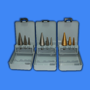 step drill set in metal case